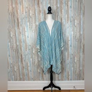 Rubyzaar OS Blue Tie Dye Print Kimono Open Front Jacket Shawl Boho Bohemian